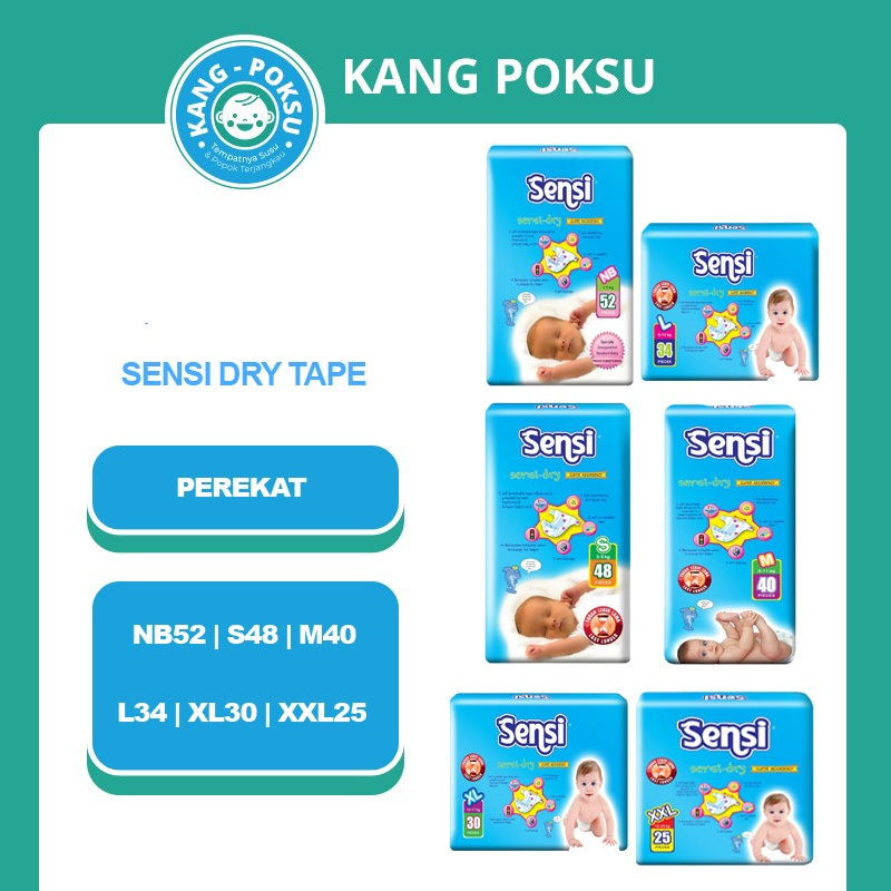 SENSI DRY TAPE NB52 S48 M40 L34 XL30 XXL25 POPOK BAYI PEREKAT PPKS KPS