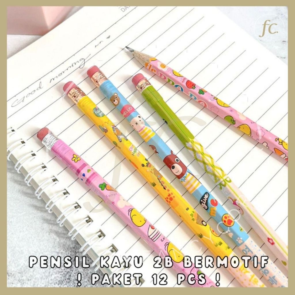 

PAKET GROSIR 12 PCS Pensil Kayu Grafit + Penghapus / Graphite Wooden Pencil 2B + Eraser Warna Warni Motif Kartun Kelinci Beruang PS-1253 Alat Tulis Anak Ujian Sekolah Kuliah Warna Pastel Harga Grosir Ready COD