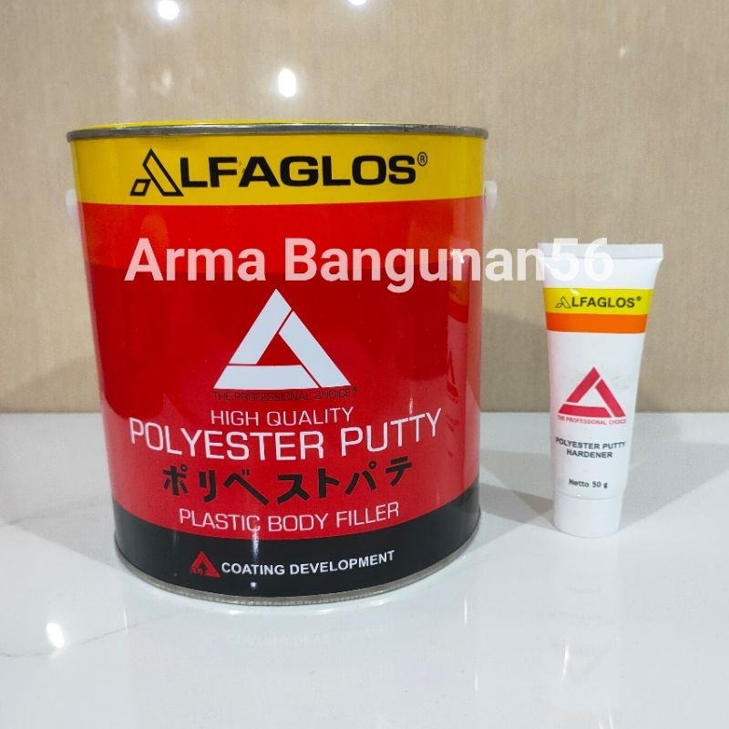 Dempul Plastik Alfaglos 3 KG + Hardener / Polyester Putty / Dempul Besi/Kayu Galon / Dempul Cat Duco