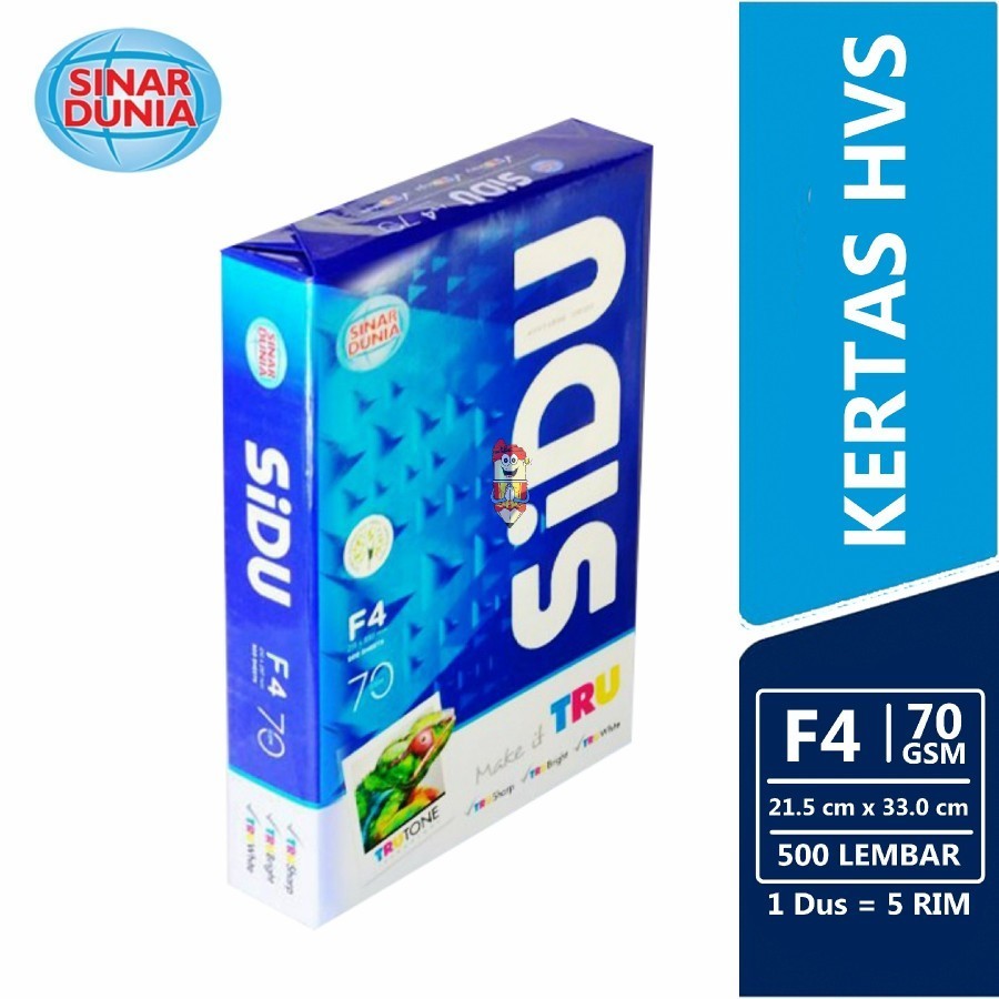 

Kertas HVS / print / foto copy / Folio F4 SiDU ( Sinar Dunia ) 70 GSM