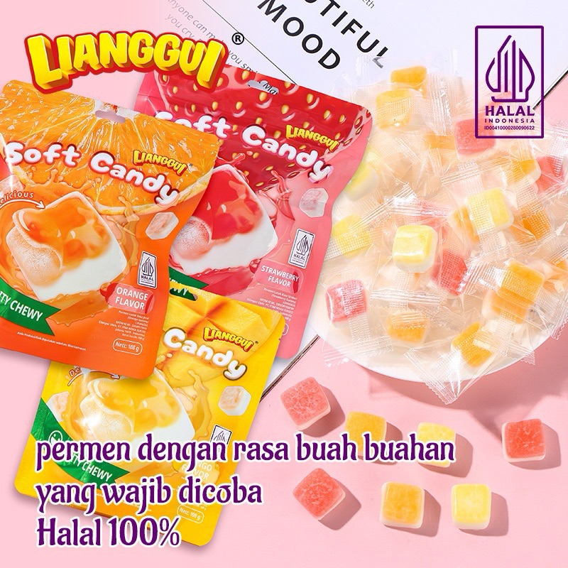 

Lianggui Soft Candy 108g Lianggui Fruity Chewy Soft Candy Rasa Mangga Orange Strawbery Lianggui Permen Lunak