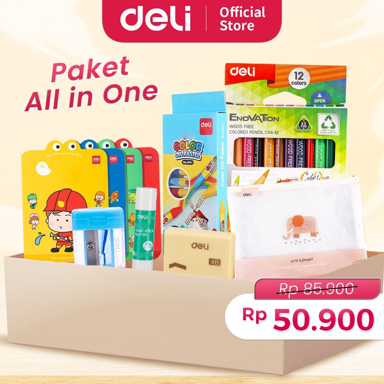

KODE Y23G Deli Paket alat tulis anak sekolah lengkap paket mewarnai anak set alat tulis ATK mewarnai lengkap 7 in 1