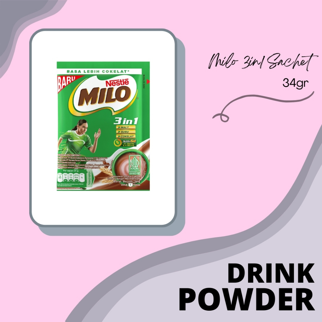 

DRINK POWDER | BUBUK MINUMAN | SERBUK MINUMAN | NESTLE | MILO 3IN1 SACHET 34G