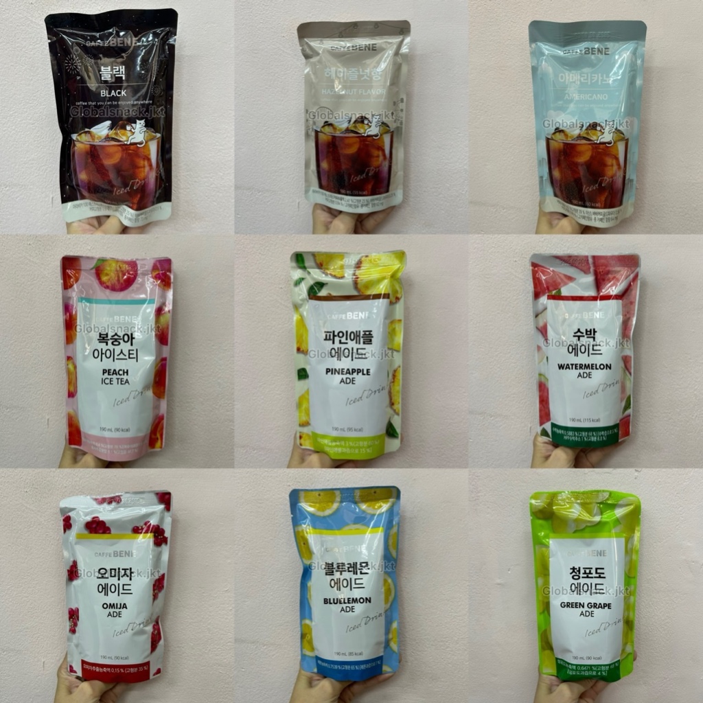 

￼CAFFEBENE AMERICANO POUCH COFFEE / BLACK COFFEE / HAZELNUT / PEACH ICED TEA / BLUE LEMONADE / GREEN GRAPE ADE / OMIJA / PINEAPPLE / WATERMELON - CAFFE BENE