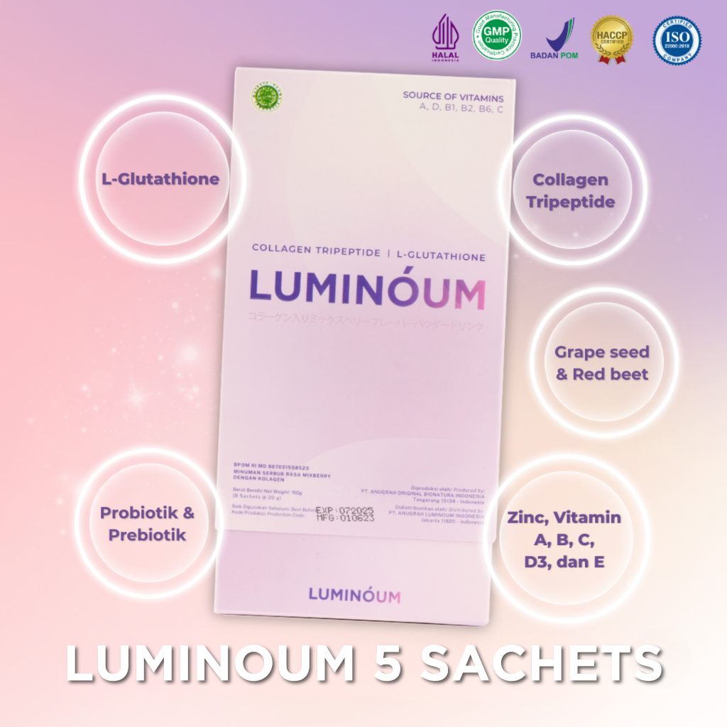 Luminoum 5 Sachets | Collagen Tripeptide | L-Glutathione from Japan | Minuman Kolagen