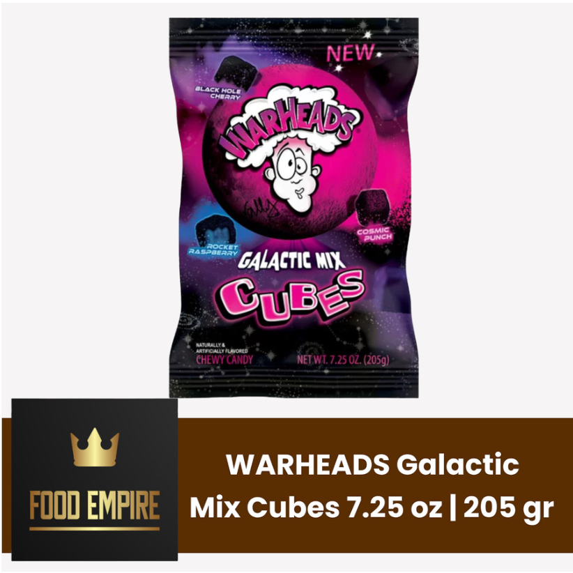 

WARHEADS Galactic Mix Cubes 7.25 oz | Sour Chewy Candy | Permen Warhead 205 gr