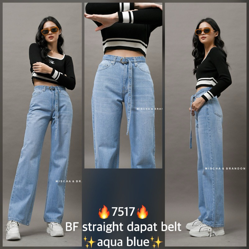 Celana Boyfriend jeans free Belt wanita BF straight cewek mischa & Brandon free ikat pinggang