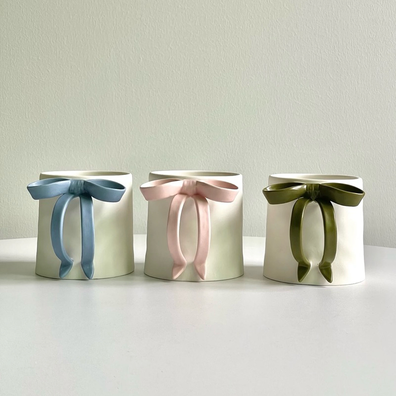 Coquette Mug Bow Mug Gelas Aesthetic Coffee Table Pottery Girly