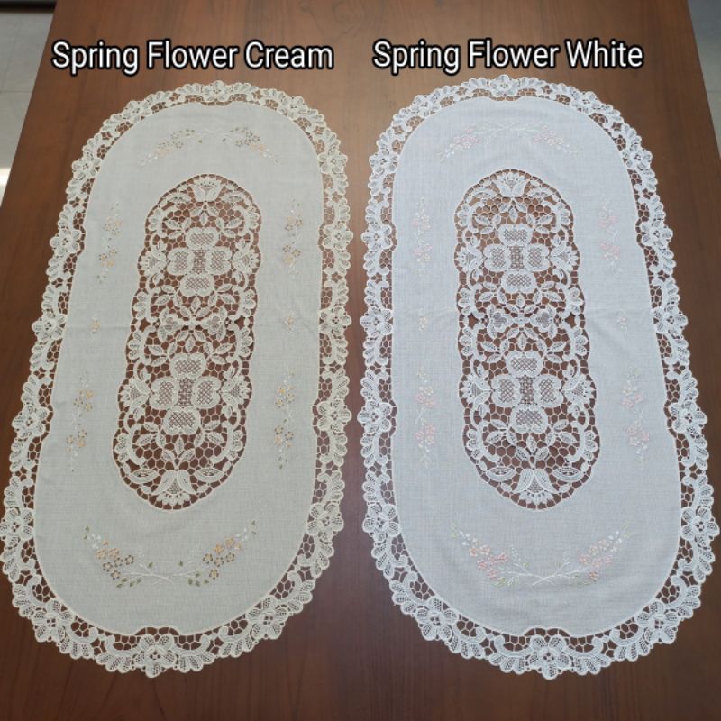 Taplak Meja Tamu Oval Plastik Warna Putih Cream Krem Shabby Chic Lucu Unik