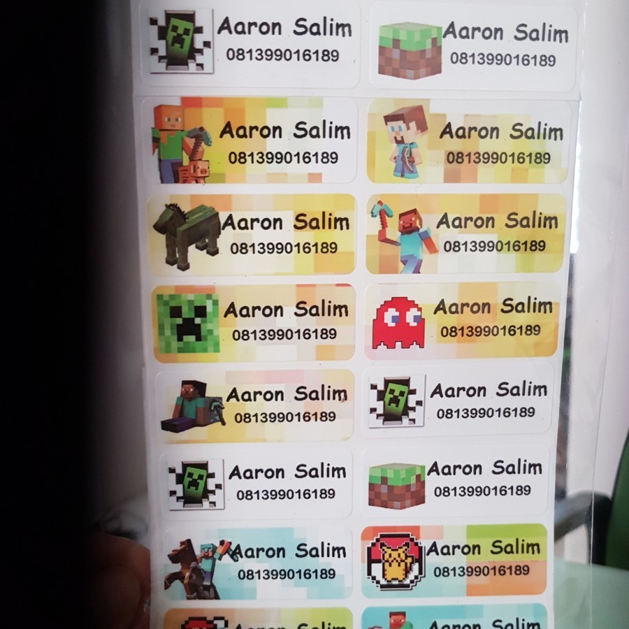 Sticker / Label Nama Waterproof - Minecraft