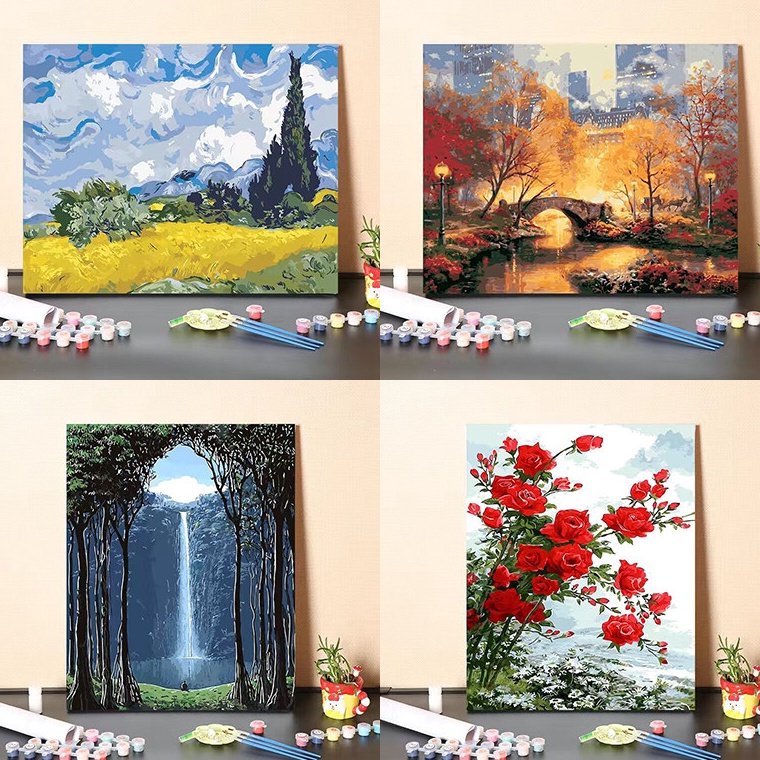 

KODE U98H 34CM Paint by number 4x3 With Frame Coloring Painting Landscape Castle Numbers Painting Stress Relief Living Room Decoration Painting