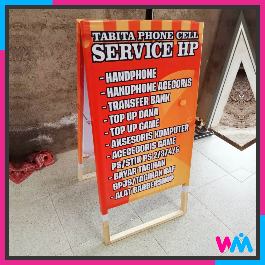 Konter Pulsa Jual HP Stand Banner Segitiga Kayu Lipat 50 x 100 cm