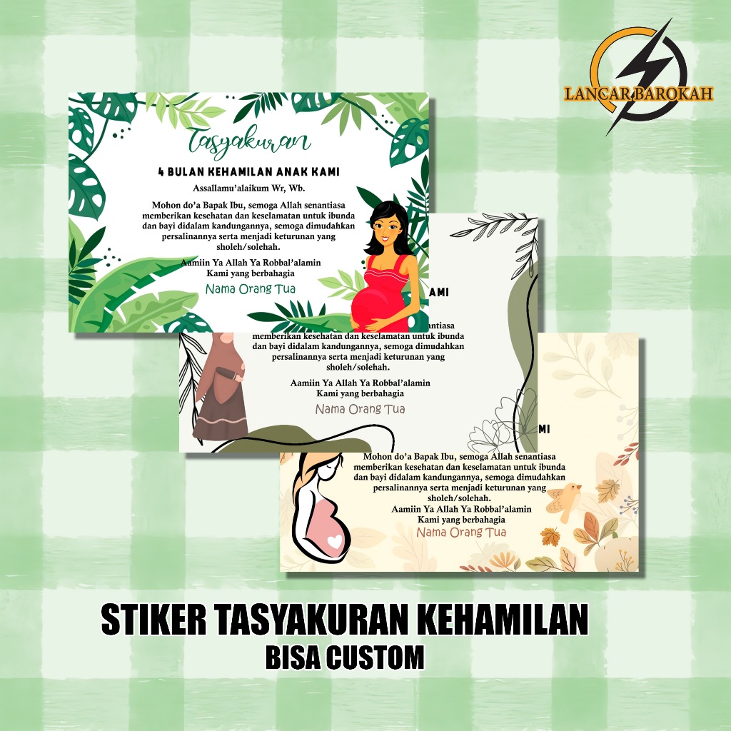 

Stiker | Kartu Tasyakuran Kehamilan 4 Bulanan | 7 Bulanan | Isi 100 Lembar | Custom Design | Free | Kualitas Premium | Anti Luntur | Gratis Design | Murah