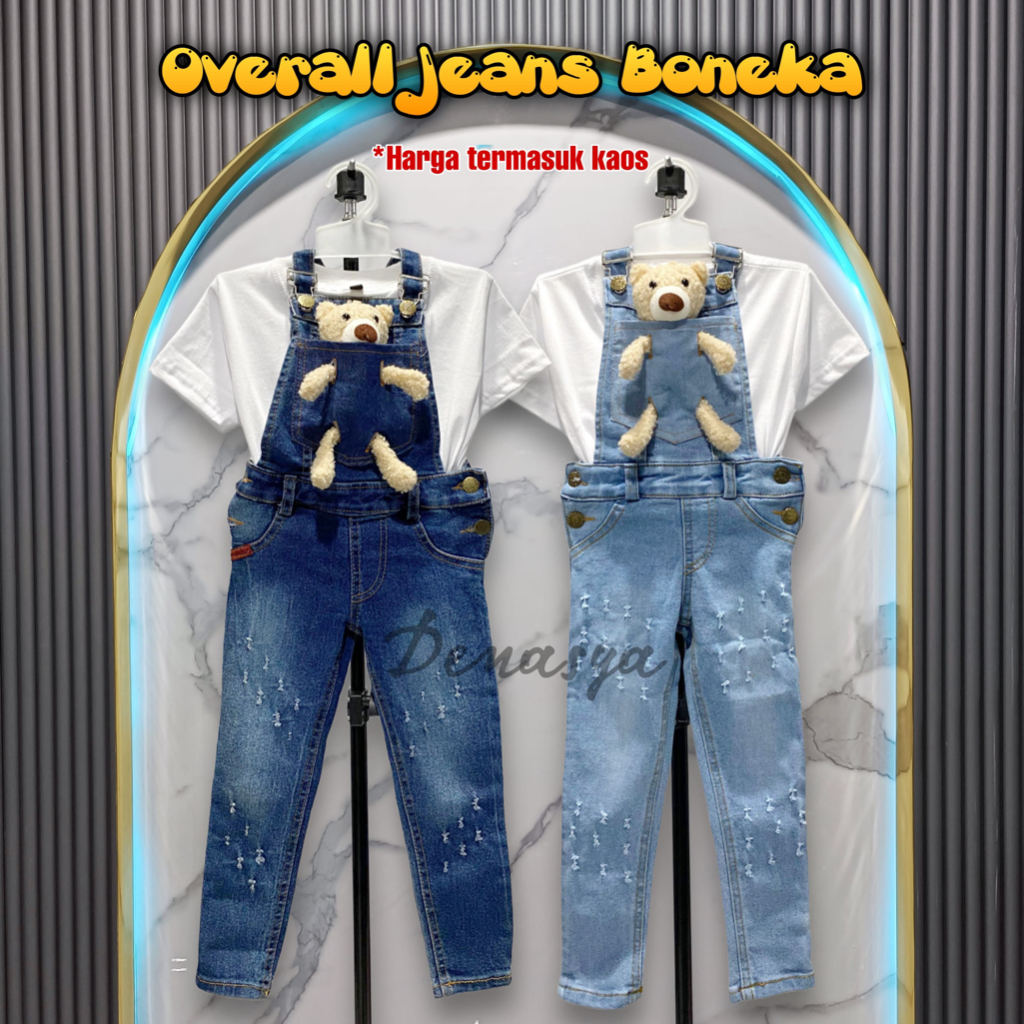 Set ootd Anak Perempuan / Setelan Overall Jeans Boneka / Overall Jumpsuit Panjang Anak Perempuan Imp