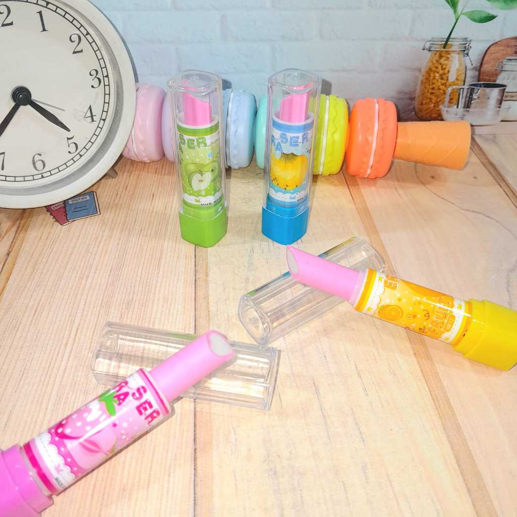 

Penghapus Lipstik Motif Buah Cute Lucu / Penghapus Model Lipstick Fruits Favorit Anak Stationary Fancy Best Quality Bisa Grosir dan COD TERMURAH