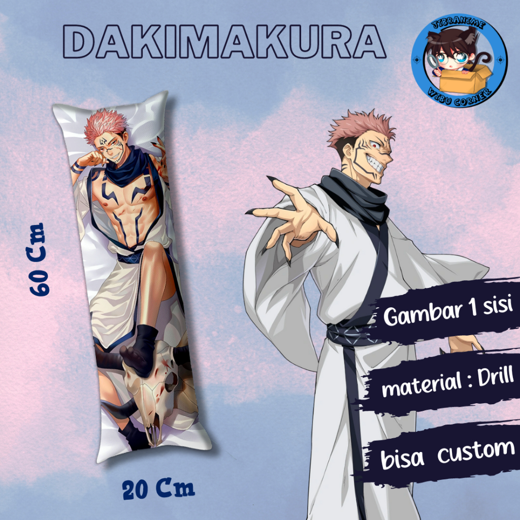 dakimakura / guling  ANIME SUKUNA JUJUTSU KAISEN / ukuran 20x60cm / sudah termasuk isi / bisa custom