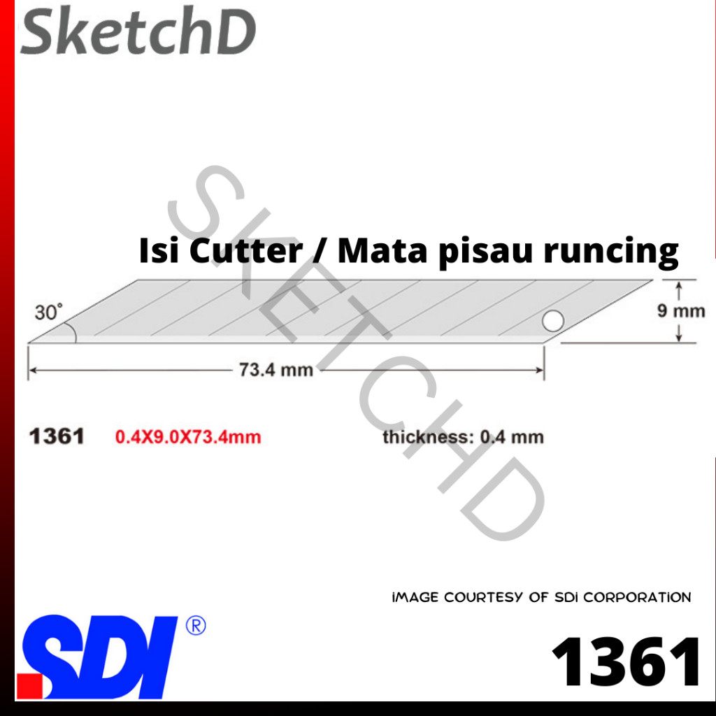 

Isi Cutter mata pisau ujung runcing SDI Knife Blade 1361 10 pcs