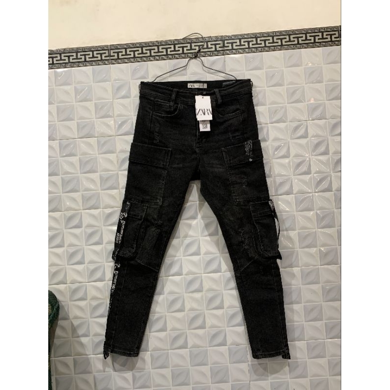 ZARA Man Denim Cargo Black Like New Limited Edition Rare Item - Zara Men Ariel Noah - Skinny Cargo J