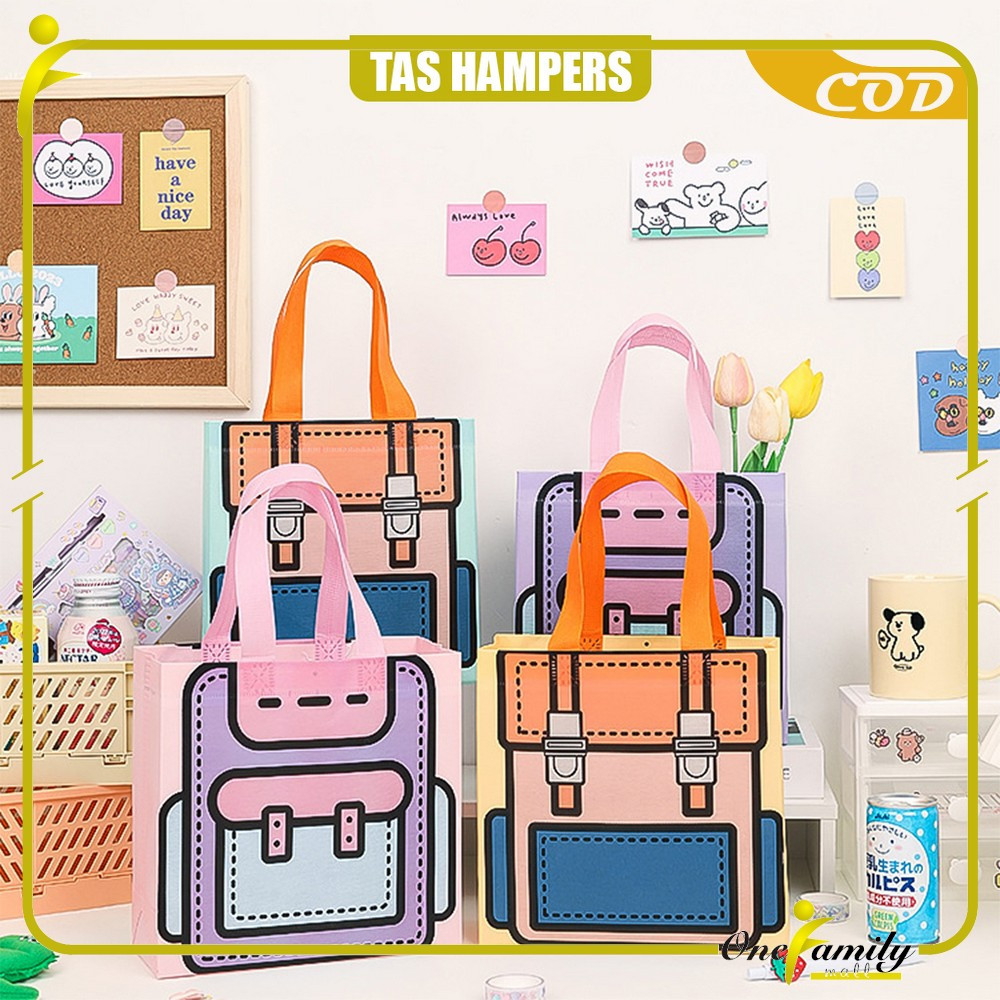 

ONE-T59 Tas Hampers Non Woven Anti Air Motif Tas Sekolah Lucu Uk. 22x22x9cm Goodie Bag / Hand Bag Ulang Tahun Snack Bag Packaging Lipat Eco Friendly Bag