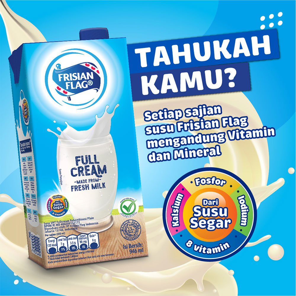 

Frisian Flag Susu UHT Full Cream 946ml/SUSU BENDERA CAIR FULLCREAM 946ML