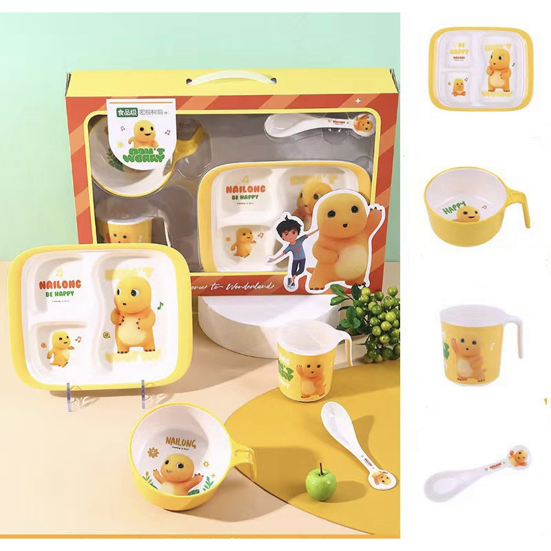 Piring Makan Anak Karakter Kuromi Alat Makan Anak Set Doraemon Mangkok Melamin Piring Set 4 in 1