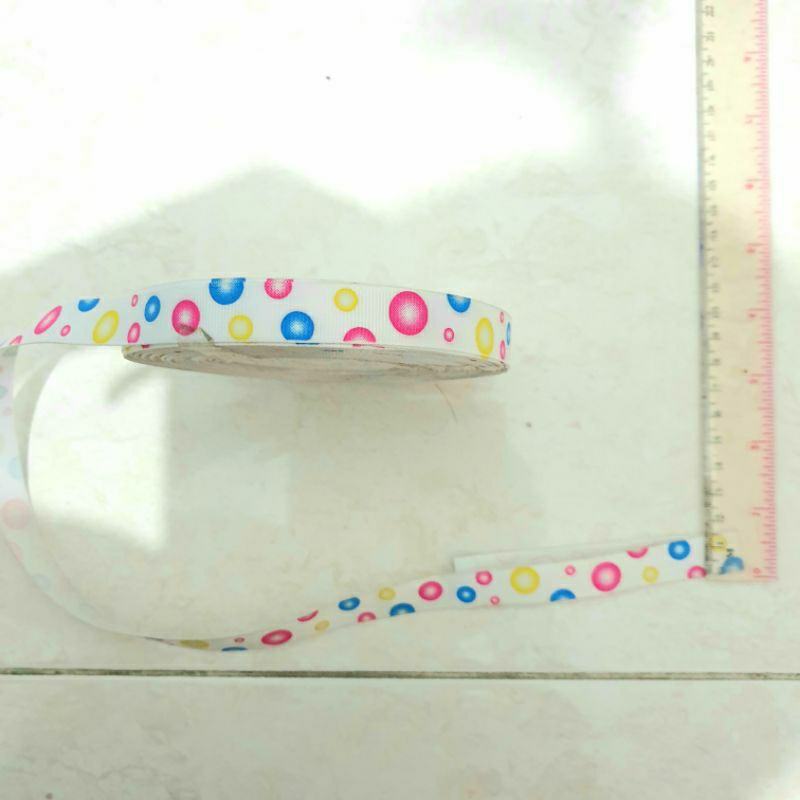 

Pita Pokadot biru kuning pink 1.5 cm