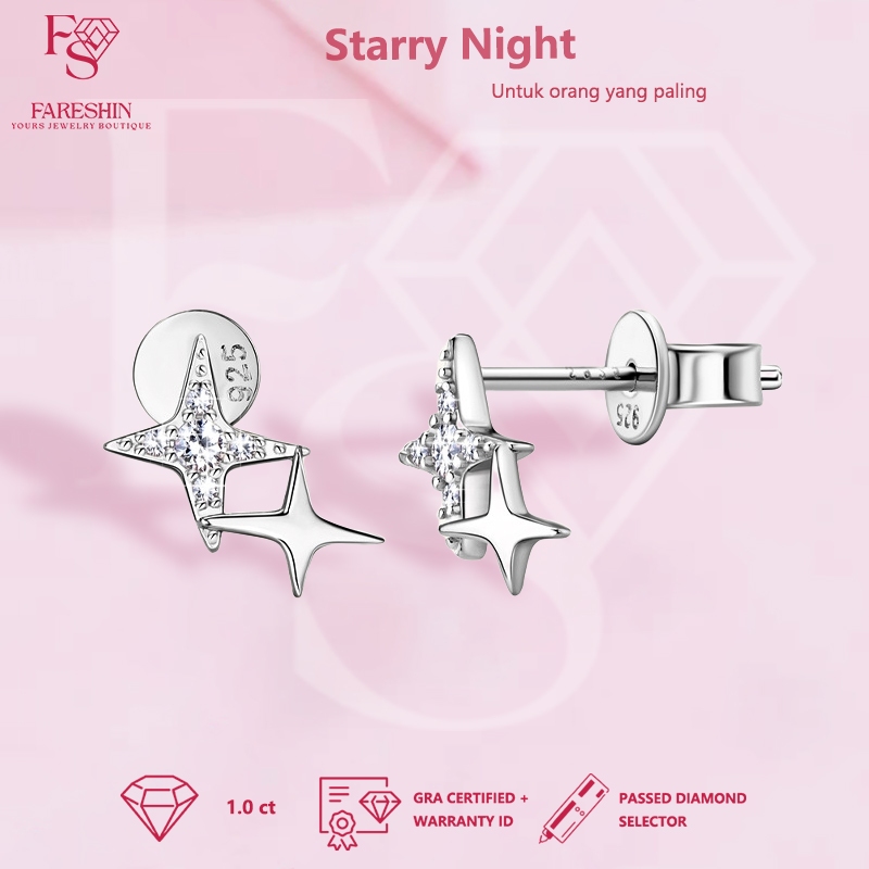Fareshin Jewelry - Anting moissanite - Starry Night Moissanite Earrings lapis 18K emas