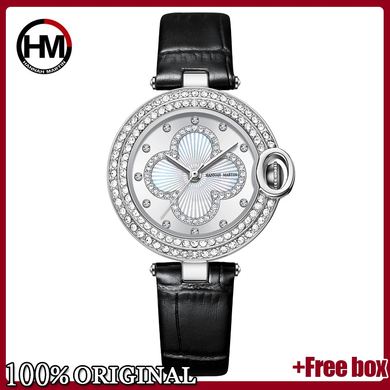 HANNAH MARTIN Jam Tangan Wanita Keren Kulit Tahan Air Besi tahan karat Jam Tangan Cewek