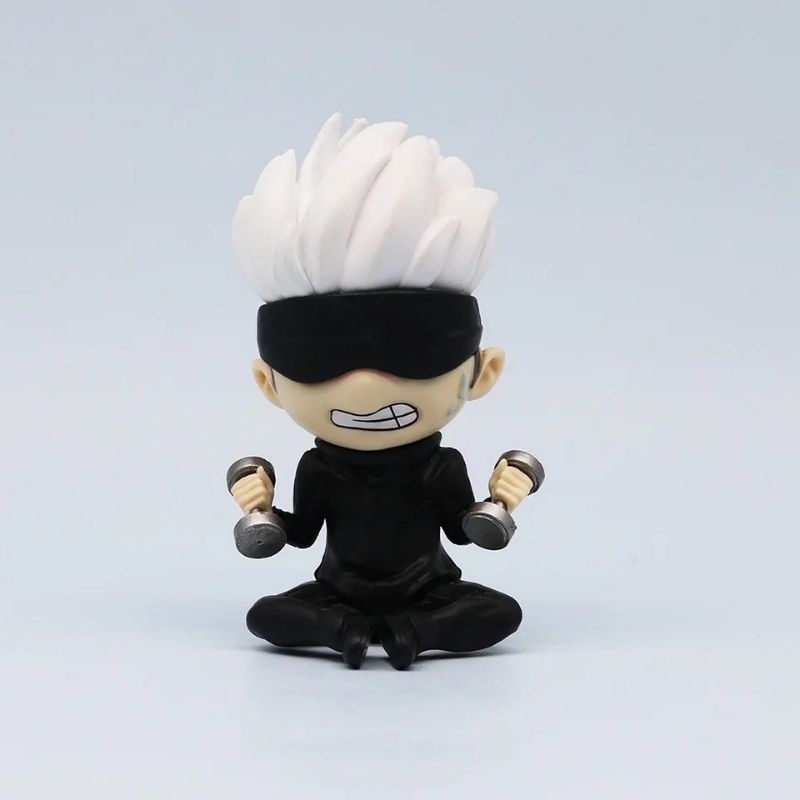 Action Figure Jujutsu Kaisen Gojo Satoru Duduk Angkat Dumbble 10cm Pvc