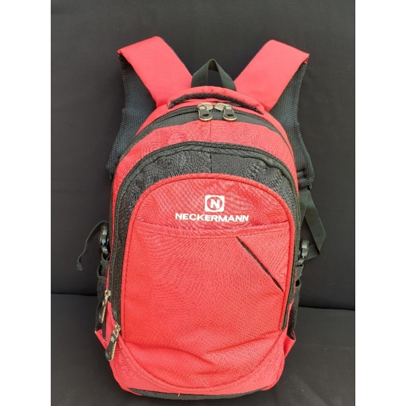 Neckermann Tas Ransel Backpack Kerja Kanvas Merah Pria Wanita Banyak Ruang