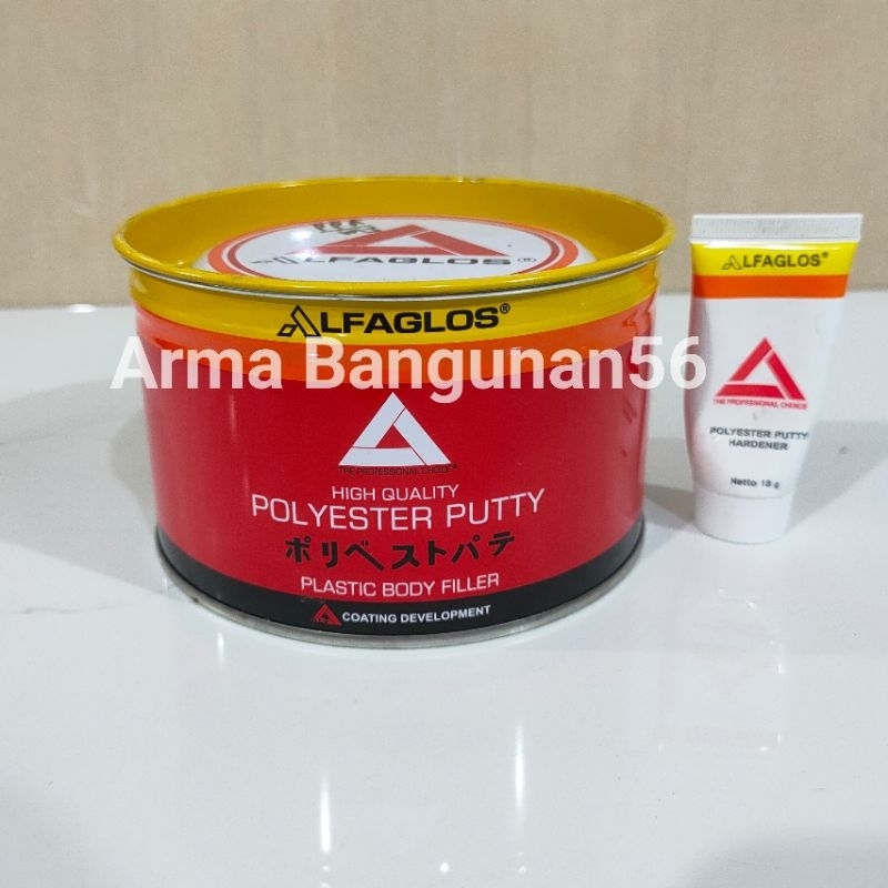 Dempul Plastik Alfaglos 1 KG + Hardener / Polyester Putty / Dempul Besi/Kayu Galon / Dempul Cat Duco