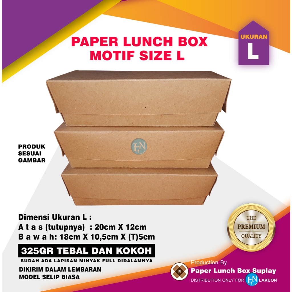 PAPER LUNCH BOX CRAFT FOOD GRADE 325gr UK. L POLOS / KEMASAN MAKANAN / PAPER TAKE AWAY
