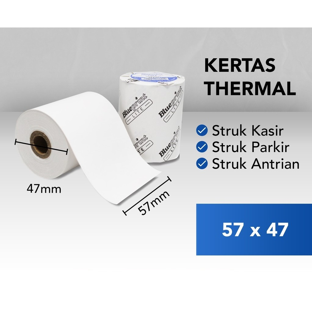 

THERMAL BLUEPRINT / KERTAS RESI KASIR / KERTAS ROLL KASIR / KERTAS STRUK KASIR / THEMPER / THERMAL PAPER 5747 / 57 X 47 MM BLUEPRINT CORE