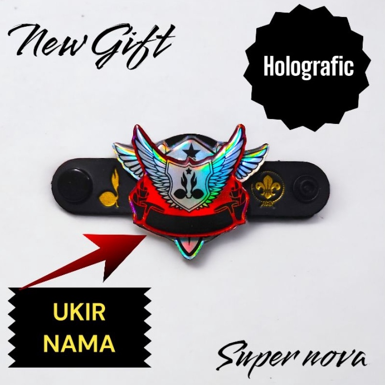 

KODE E89A Ring kacu pramuka cincin hasduk pramuka dobel akrilik hologram ukir nama super nova efic