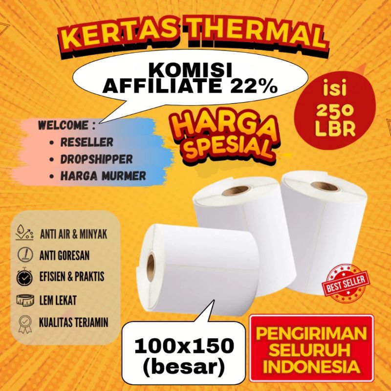 

OBRALL!! HARI iNi !!! isi 300 / 250[ TERMURAH ] Kertas THERMAL sticker label RESI 100X150 cetak online shop shopee video kertas resi thermal instan regular Surabaya