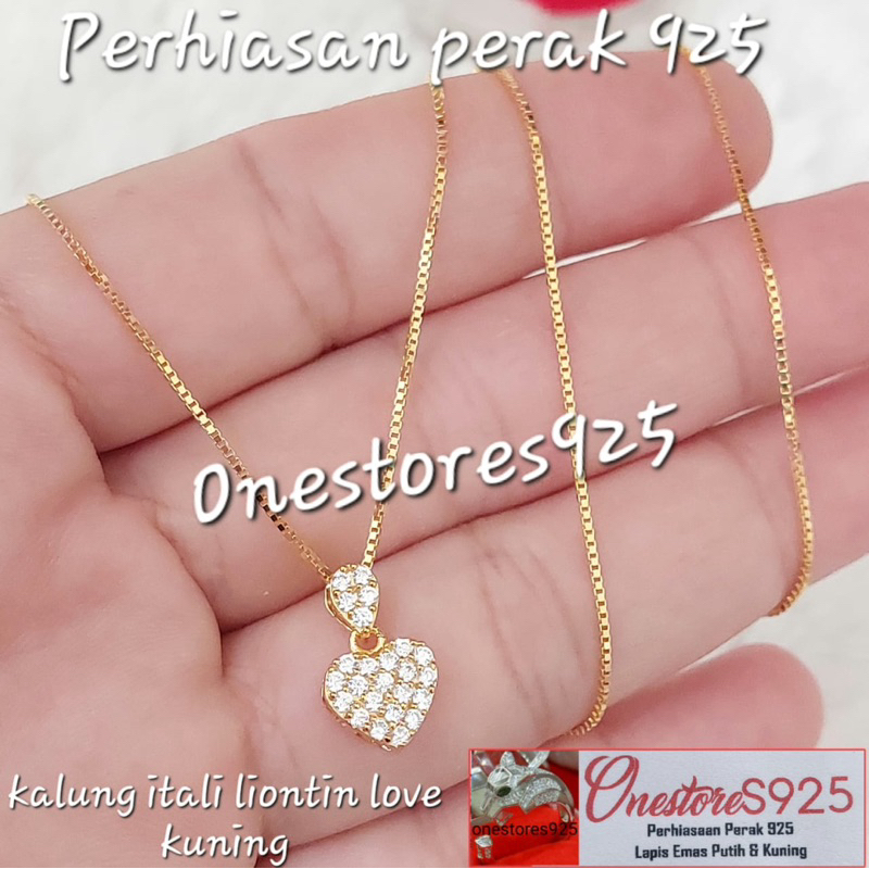 KALUNG LOVE KECIL ITALI PERAK 925 LAPIS EMAS KUNING