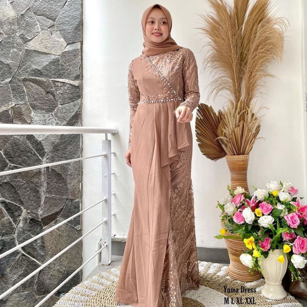 GAMIS TERBARU YUMA DRESS FULL BRUKAT MIX CERUTY  GAMIS PESTA DAN KONDANGAN  GAMIS LEBARAN TERBARU  G