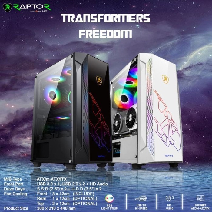 Casing Gaming Power Up Raptor Transformers Freedom Black - Case Gaming