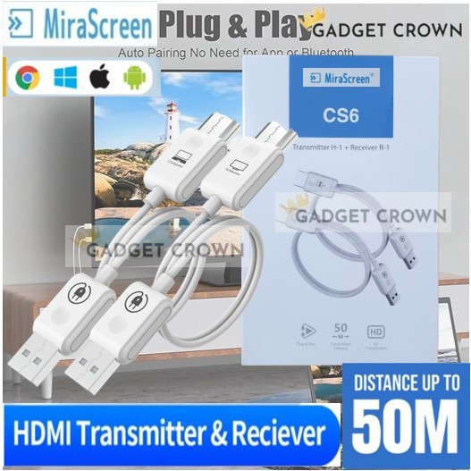 MIRASCREEN Wireless HDMI Extender  transmitter and receiver CS6 Support Jarak 50 Meter M Display Mir