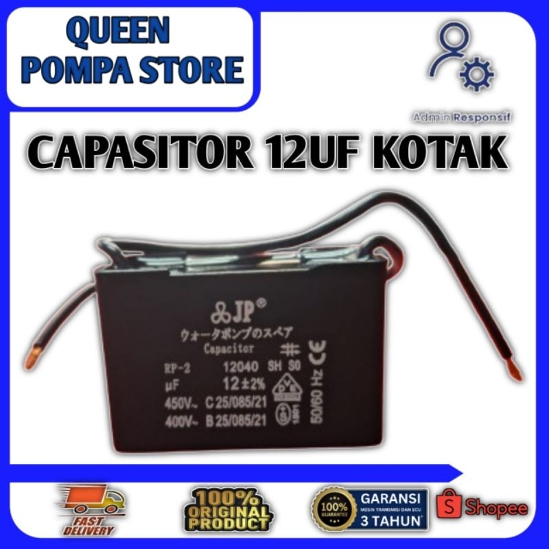 CAPASITOR KOTAK 12UF KHUSUS POMPA PANASONIC POMPA AIR SUMUR DANGKAL CAPASITOR TERBUAT DARI BAHAN TER