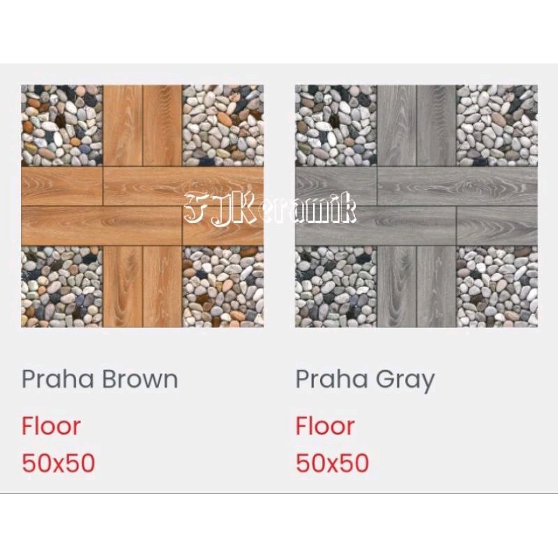 Keramik 50x50 Jupiter Praha beige/grey (Motif bebatuan coral kecil estetik mix Urat kayu, matt) Grad