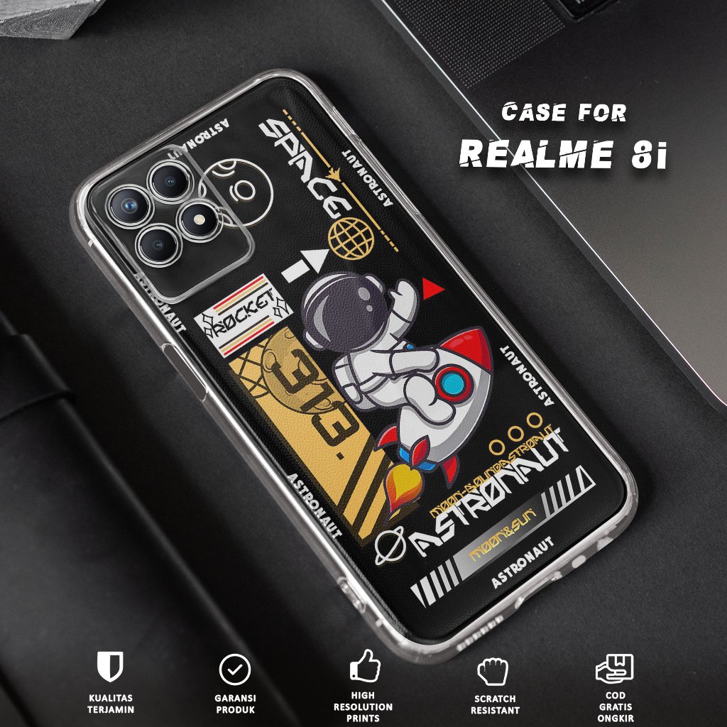 CASE REALME 8i - CASING REALME 8i Motif ASTRONOT - Softcase Premium Fourside - Bening Transparant - 