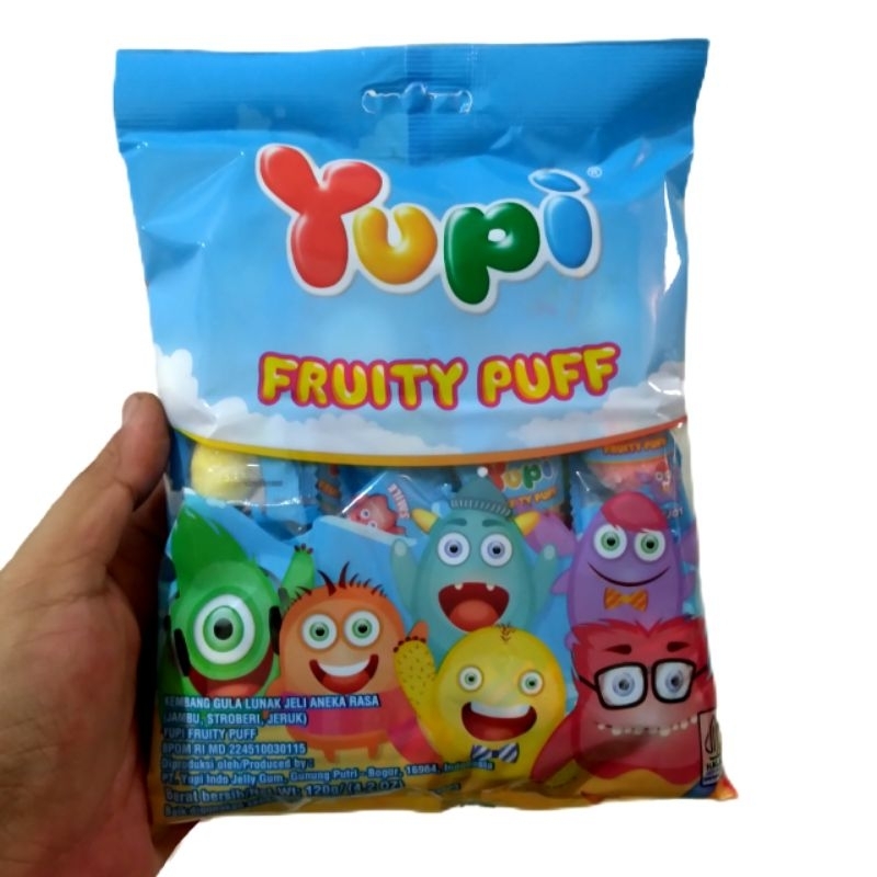 

Permen Yupi Fruity Puff kembang gula lunak aneka rasa buah jambu stroberi jeruk