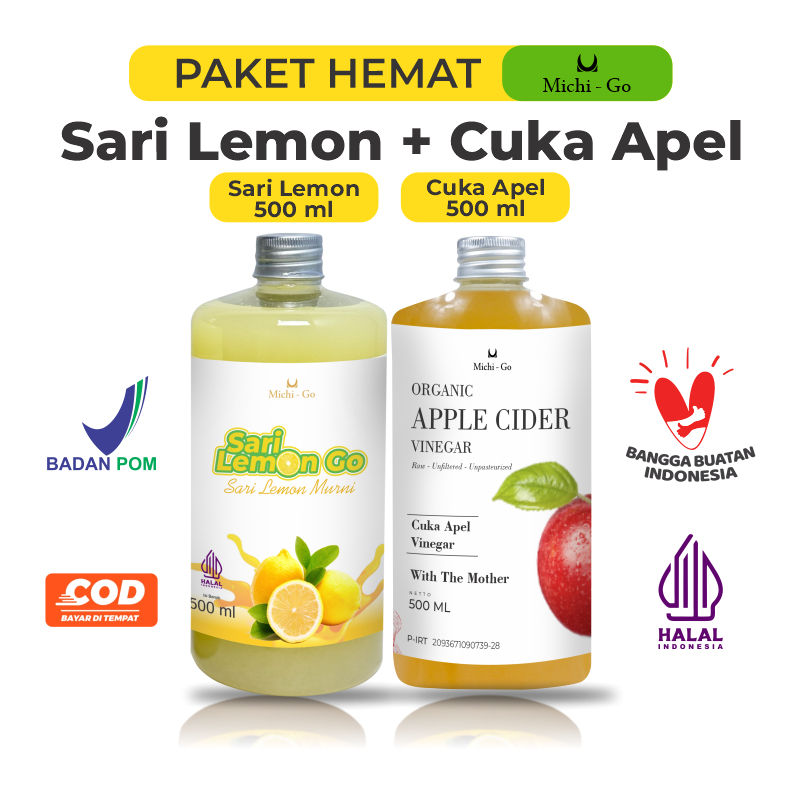 

Paket Diet Sehat - Sari Lemon California 500 ml Cuka Apel 500 ml Apple Cider Vinegar With The Mother