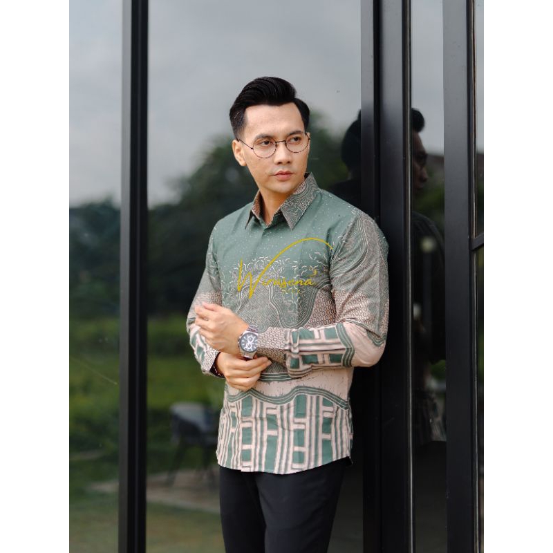ADINATA SAGE kemeja batik  pria lengan panjang lapis furing