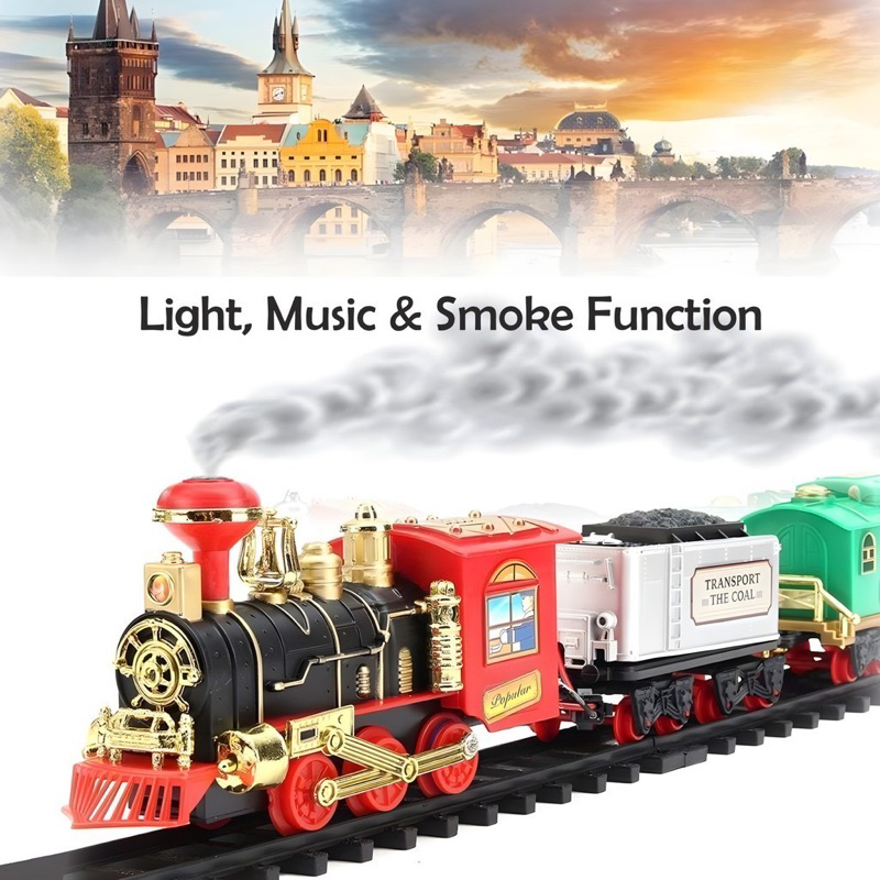 Toy Studio Mainan Kereta Api CHOO CHOO Keluar Asap Uap Musik Lampu Train Set Lokomotive Classic Trai