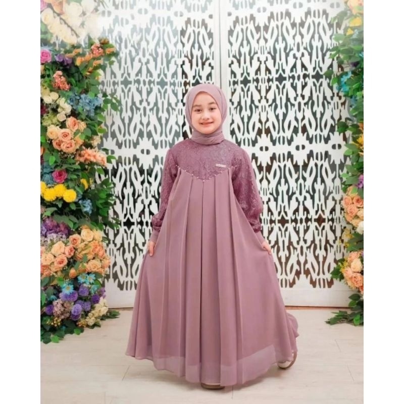 Gamis Anak Set Hijab Kombinasi Brokat Gamis Anak Perempuan 5 Tahun Sampai 12 Tahun