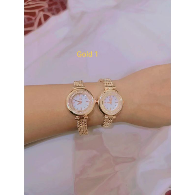 Jam Tangan Fashion Wanita Mirete Rantai, Gold,Kotak Dan Bulat