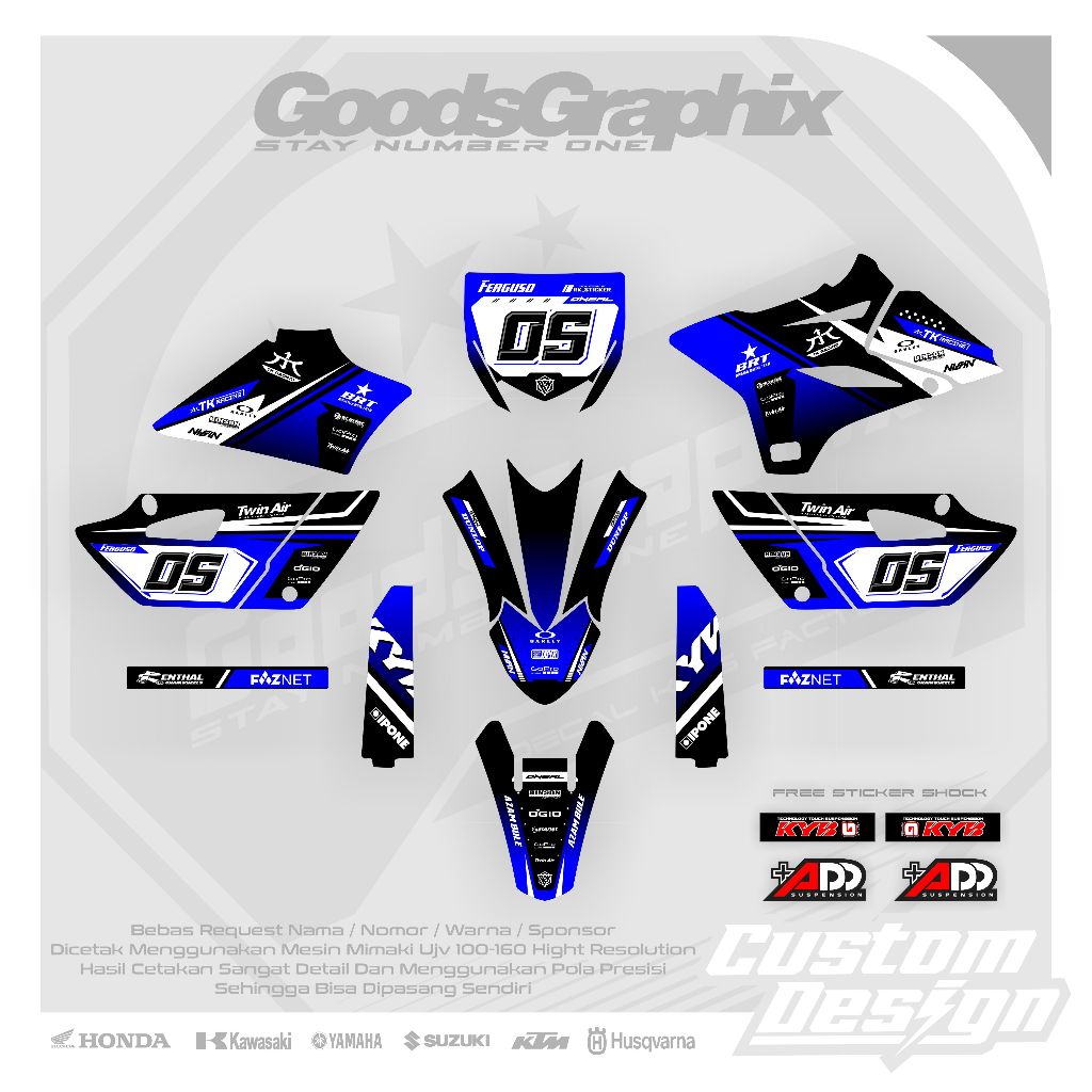 Decal Yz 85 Hologram Premium - Decal Yz 85 New Hitam Biru