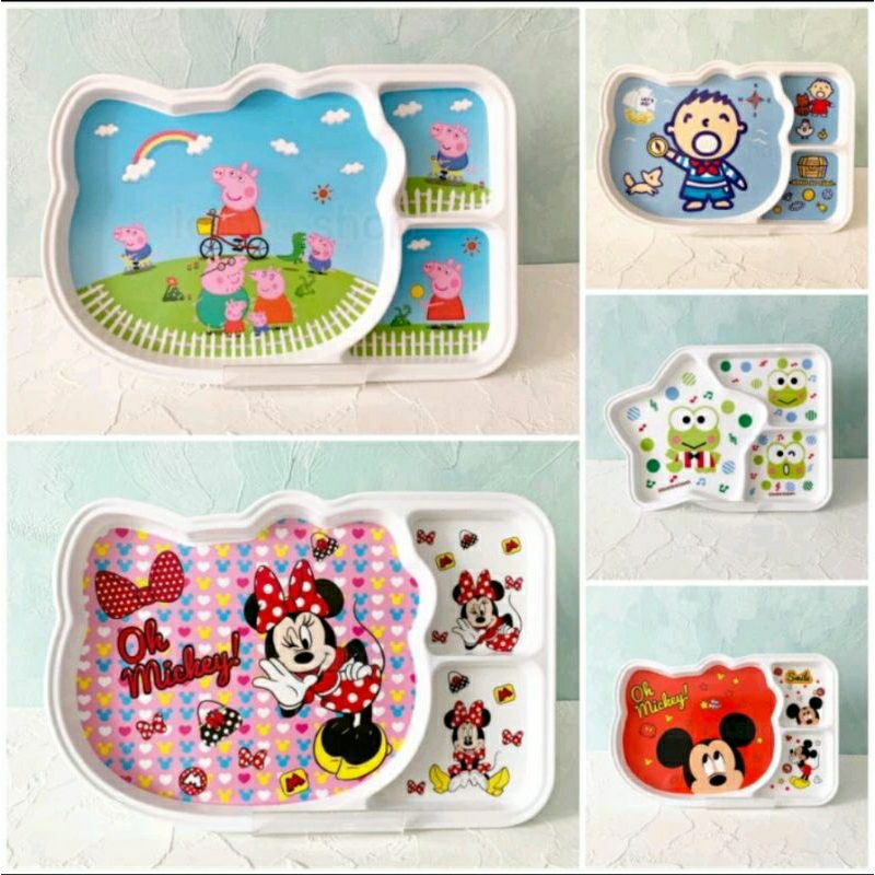 piring sekat 3 karakter keropi minion thomas lucu murah import
